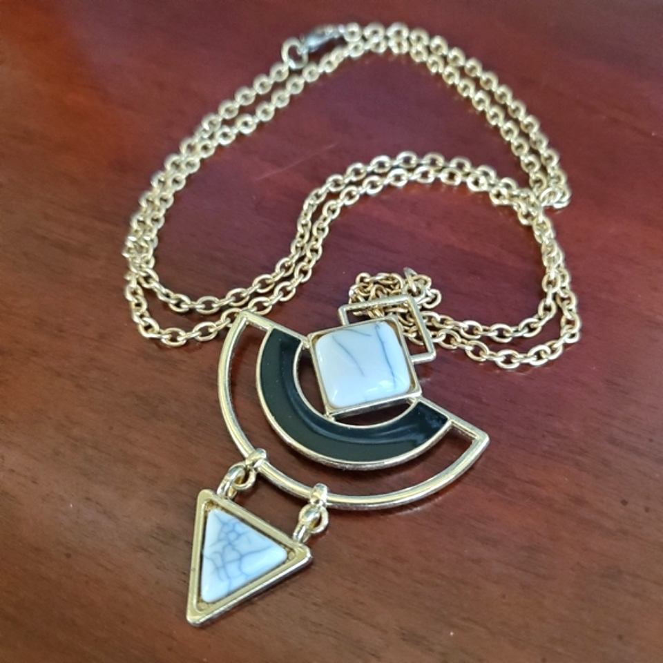 Geometric Abstract Chunky Gemstone Pendant Statement Necklace
